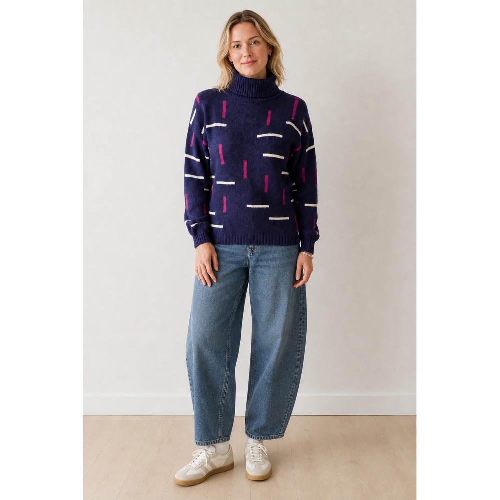 Vintage 100% Wool Turtle Neck Grandpa Sweater S 80s Fisherman Artsy Funky Skandi